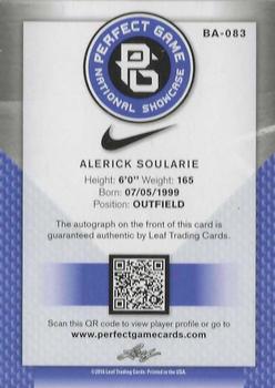 2016 Leaf Perfect Game National Showcase - Autographs Yellow #BA-83 Alerick Soularie Back