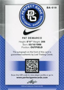 2016 Leaf Perfect Game National Showcase - Autographs Blue #BA-19 Pat DeMarco Back