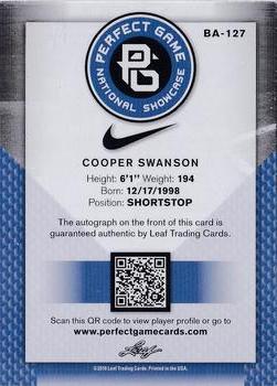 2016 Leaf Perfect Game National Showcase - Autographs Blue #BA-127 Cooper Swanson Back