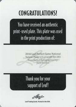 2016 Leaf Perfect Game National Showcase - Autographs Printing Plates Yellow #BA-283 Jack Conlon Back