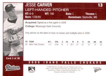2008 MultiAd Idaho Falls Chukars #3 Jesse Carver Back