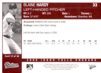 2008 MultiAd Idaho Falls Chukars #12 Blaine Hardy Back