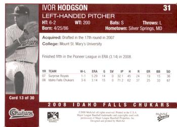 2008 MultiAd Idaho Falls Chukars #13 Ivor Hodgson Back