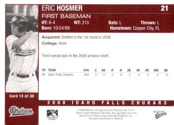 2008 MultiAd Idaho Falls Chukars #14 Eric Hosmer Back