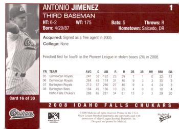 2008 MultiAd Idaho Falls Chukars #16 Antonio Jimenez Back
