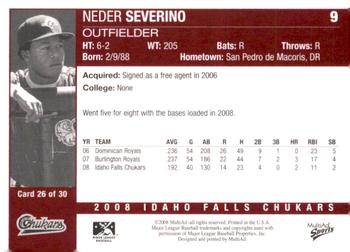 2008 MultiAd Idaho Falls Chukars #26 Neder Severino Back