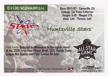 2011 Grandstand Southern League All-Stars North Division #NNO Erik Komatsu Back