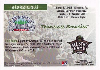 2011 Grandstand Southern League All-Stars North Division #NNO Blake Lalli Back