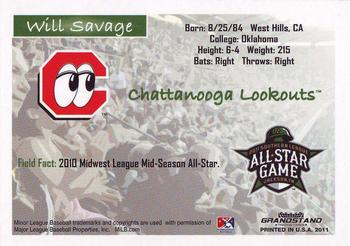 2011 Grandstand Southern League All-Stars North Division #NNO Will Savage Back