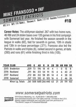 2019 Choice Somerset Patriots #10 Mike Fransoso Back