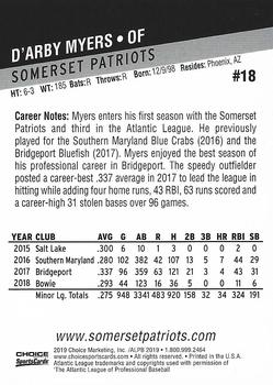 2019 Choice Somerset Patriots #18 D'Arby Myers Back