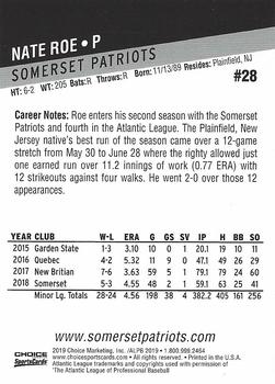 2019 Choice Somerset Patriots #28 Nate Roe Back