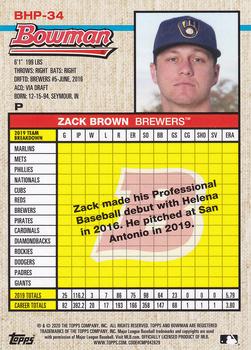 2020 Bowman Heritage - Prospects #BHP-34 Zack Brown Back