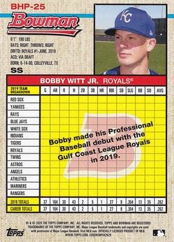 2020 Bowman Heritage - Prospects Black & White #BHP-25 Bobby Witt Jr. Back