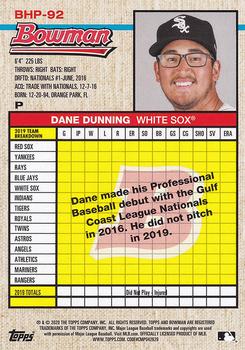 2020 Bowman Heritage - Prospects Black & White #BHP-92 Dane Dunning Back