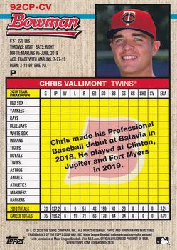 2020 Bowman Heritage - Chrome Prospects #92CP-CV Chris Vallimont Back
