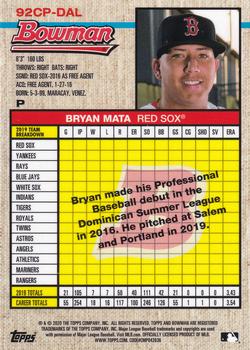 2020 Bowman Heritage - Chrome Prospects #92CP-DAL Bryan Mata Back