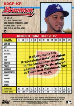 2020 Bowman Heritage - Chrome Prospects Orange #92CP-KR Keibert Ruiz Back