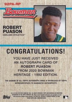 2020 Bowman Heritage - Chrome Prospect Autographs #92PA-RP Robert Puason Back