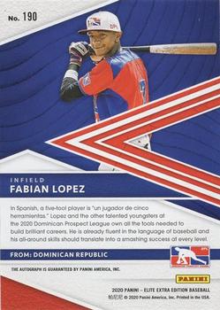 2020 Panini Elite Extra Edition - Signatures #190 Fabian Lopez Back