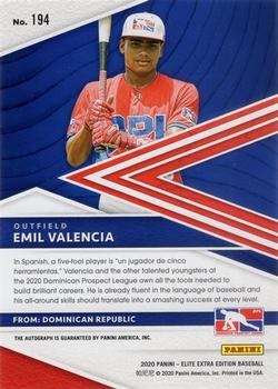 2020 Panini Elite Extra Edition - Signatures #194 Emil Valencia Back
