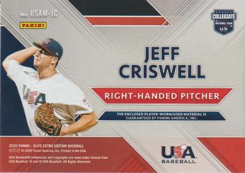 2020 Panini Elite Extra Edition - USA Material Black #USAM-JC Jeff Criswell Back