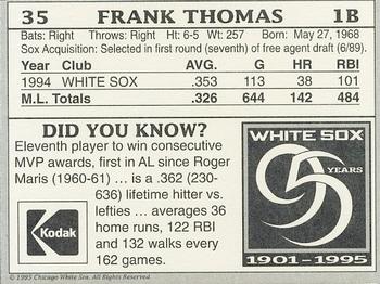 1995 Kodak Chicago White Sox #NNO Frank Thomas Back