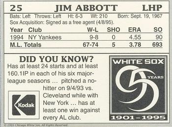 1995 Kodak Chicago White Sox #NNO Jim Abbott Back