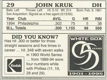 1995 Kodak Chicago White Sox #NNO John Kruk Back