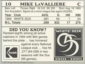 1995 Kodak Chicago White Sox #NNO Mike LaValliere Back