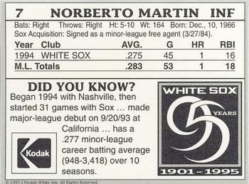 1995 Kodak Chicago White Sox #NNO Norberto Martin Back