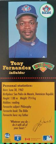 1999 Hit the Books Bookmarks Toronto Blue Jays #NNO Tony Fernandez Front