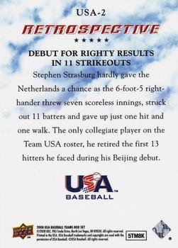 2008 Upper Deck USA Baseball Box Set - Retrospective #USA-2 Stephen Strasburg Back
