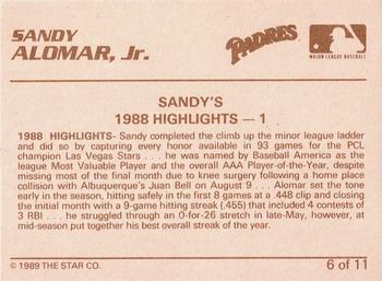 1989 Star Alomar Brothers - Glossy #6 Sandy Alomar Jr. Back