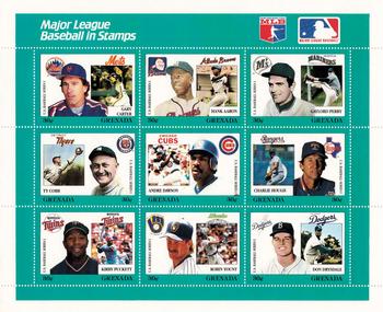 1988 Grenada Baseball Stamps - Sheets #NNO Gary Carter / Hank Aaron / Gaylord Perry / Ty Cobb / Andre Dawson / Charlie Hough / Kirby Puckett / Robin Yount / Don Drysdale Front
