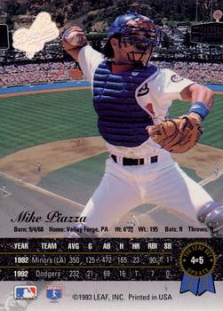 1993 Leaf - Gold Leaf Rookies Update #4 Mike Piazza Back