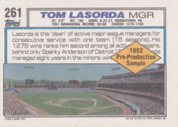 1992 Topps - Pre-Production Samples (Diamond) Panel Singles #261 Tom Lasorda Back