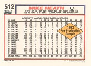 1992 Topps - Pre-Production Samples (Diamond) Panel Singles #512 Mike Heath Back