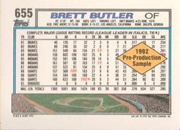 1992 Topps - Pre-Production Samples (Diamond) Panel Singles #655 Brett Butler Back