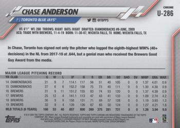 2020 Topps Chrome Update Sapphire Edition #U-286 Chase Anderson Back
