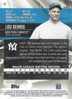 2021 Stadium Club #21 Lou Gehrig Back