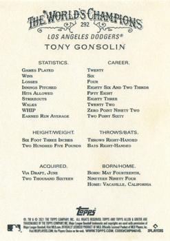 2021 Topps Allen & Ginter #292 Tony Gonsolin Back