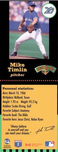 1995-96 Hit the Books Toronto Blue Jays Bookmarks #NNO Mike Timlin Front