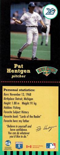 1995-96 Hit the Books Toronto Blue Jays Bookmarks #NNO Pat Hentgen Front