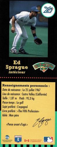 1995-96 Hit the Books Toronto Blue Jays Bookmarks #NNO Ed Sprague Back