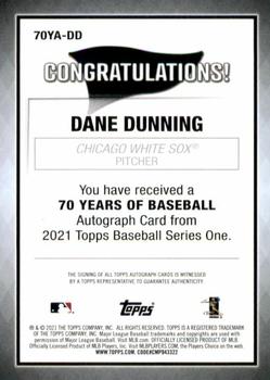 2021 Topps - 70 Years of Baseball Autographs #70YA-DD Dane Dunning Back