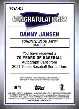 2021 Topps - 70 Years of Baseball Autographs #70YA-DJ Danny Jansen Back