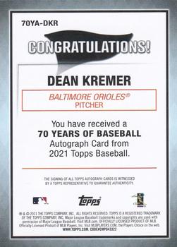2021 Topps - 70 Years of Baseball Autographs #70YA-DKR Dean Kremer Back