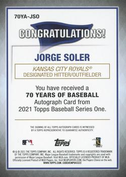 2021 Topps - 70 Years of Baseball Autographs #70YA-JSO Jorge Soler Back