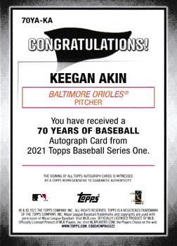 2021 Topps - 70 Years of Baseball Autographs #70YA-KA Keegan Akin Back